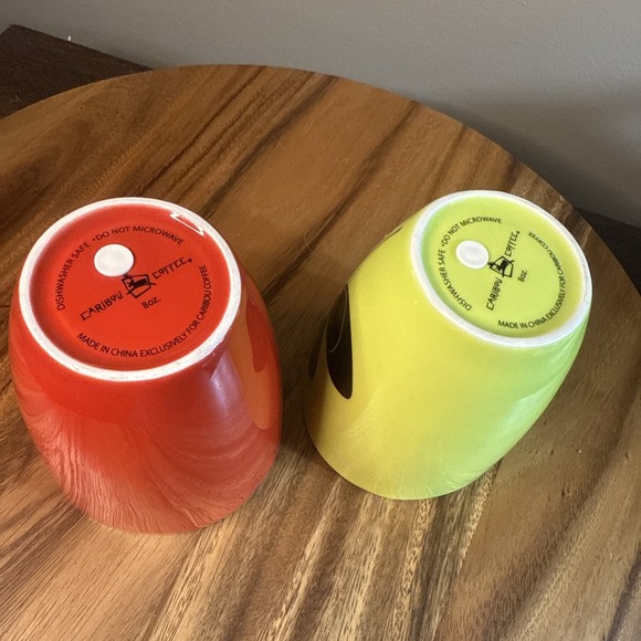 Caribou Coffee Cup Freeform double Walled Mug Lime RedGreen Black Flower 8oz EUC - Picture 4 of 4